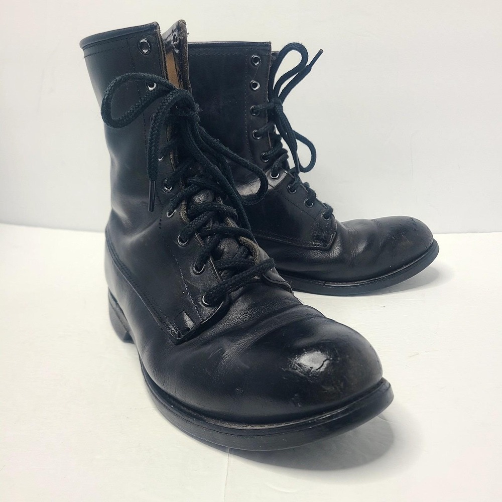 Vintage Addison Shoe Company 1988 Military Men's Combat Boots 8 W Black Leather